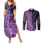 Domestic Violence Awareness Personalised Couples Matching Summer Maxi Dress and Long Sleeve Button Shirt Aboriginal Ribbon Dot Painting
