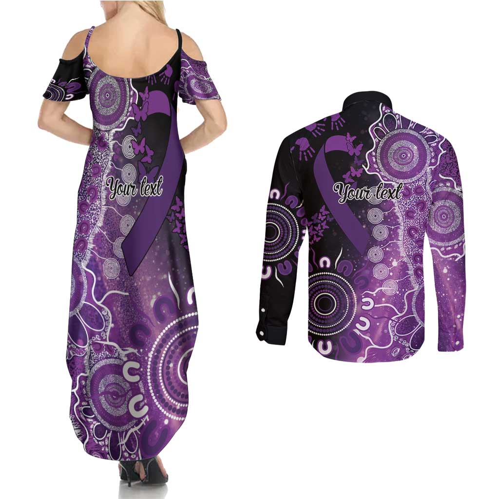 Domestic Violence Awareness Personalised Couples Matching Summer Maxi Dress and Long Sleeve Button Shirt Aboriginal Ribbon Dot Painting
