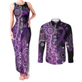 Domestic Violence Awareness Personalised Couples Matching Tank Maxi Dress and Long Sleeve Button Shirt Aboriginal Ribbon Dot Painting