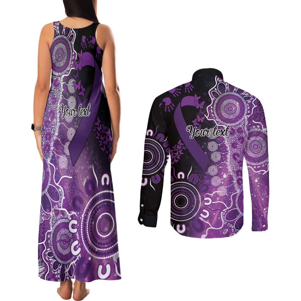 Domestic Violence Awareness Personalised Couples Matching Tank Maxi Dress and Long Sleeve Button Shirt Aboriginal Ribbon Dot Painting