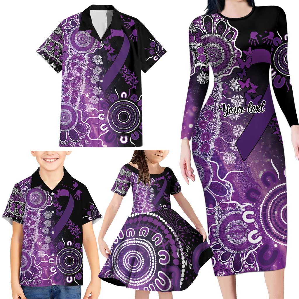 Domestic Violence Awareness Personalised Family Matching Long Sleeve Bodycon Dress and Hawaiian Shirt Aboriginal Ribbon Dot Painting