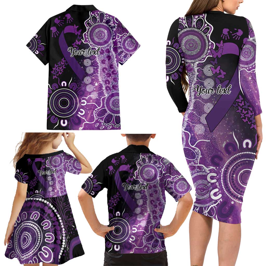 Domestic Violence Awareness Personalised Family Matching Long Sleeve Bodycon Dress and Hawaiian Shirt Aboriginal Ribbon Dot Painting