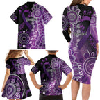 Domestic Violence Awareness Personalised Family Matching Long Sleeve Bodycon Dress and Hawaiian Shirt Aboriginal Ribbon Dot Painting