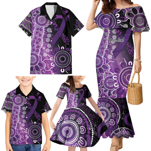Domestic Violence Awareness Personalised Family Matching Mermaid Dress and Hawaiian Shirt Aboriginal Ribbon Dot Painting