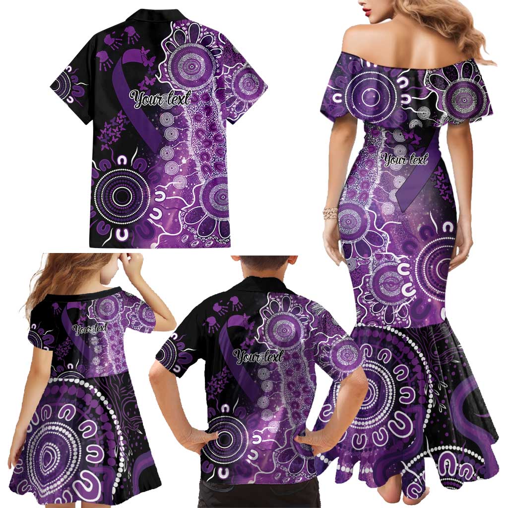 Domestic Violence Awareness Personalised Family Matching Mermaid Dress and Hawaiian Shirt Aboriginal Ribbon Dot Painting