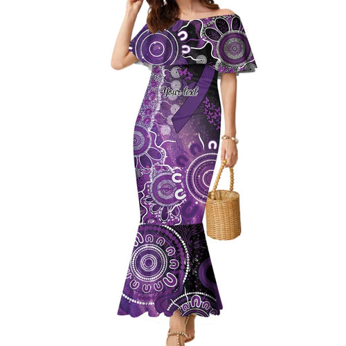 Domestic Violence Awareness Personalised Family Matching Mermaid Dress and Hawaiian Shirt Aboriginal Ribbon Dot Painting