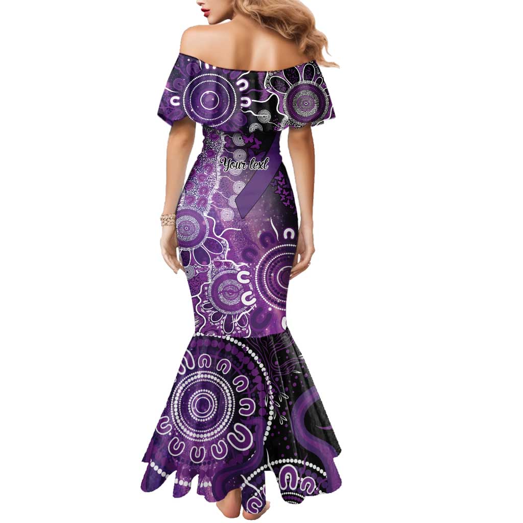 Domestic Violence Awareness Personalised Family Matching Mermaid Dress and Hawaiian Shirt Aboriginal Ribbon Dot Painting
