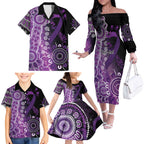 Domestic Violence Awareness Personalised Family Matching Off The Shoulder Long Sleeve Dress and Hawaiian Shirt Aboriginal Ribbon Dot Painting