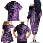 Domestic Violence Awareness Personalised Family Matching Off The Shoulder Long Sleeve Dress and Hawaiian Shirt Aboriginal Ribbon Dot Painting