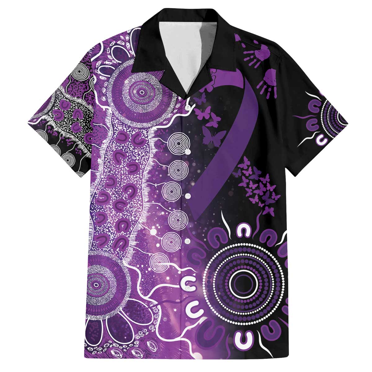 Domestic Violence Awareness Personalised Family Matching Off The Shoulder Long Sleeve Dress and Hawaiian Shirt Aboriginal Ribbon Dot Painting