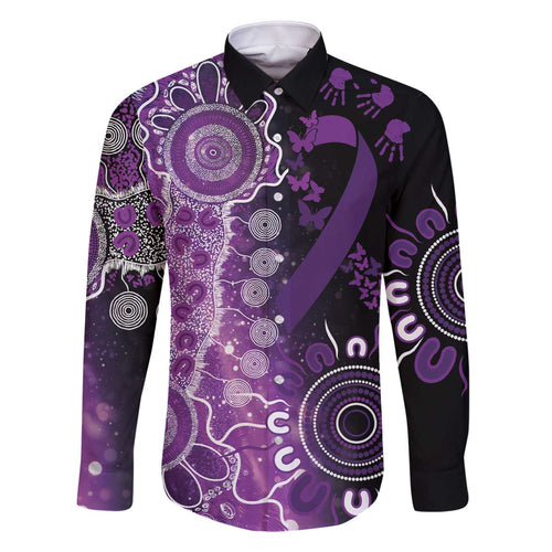 Domestic Violence Awareness Personalised Family Matching Off The Shoulder Long Sleeve Dress and Hawaiian Shirt Aboriginal Ribbon Dot Painting