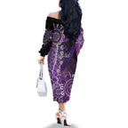 Domestic Violence Awareness Personalised Family Matching Off The Shoulder Long Sleeve Dress and Hawaiian Shirt Aboriginal Ribbon Dot Painting