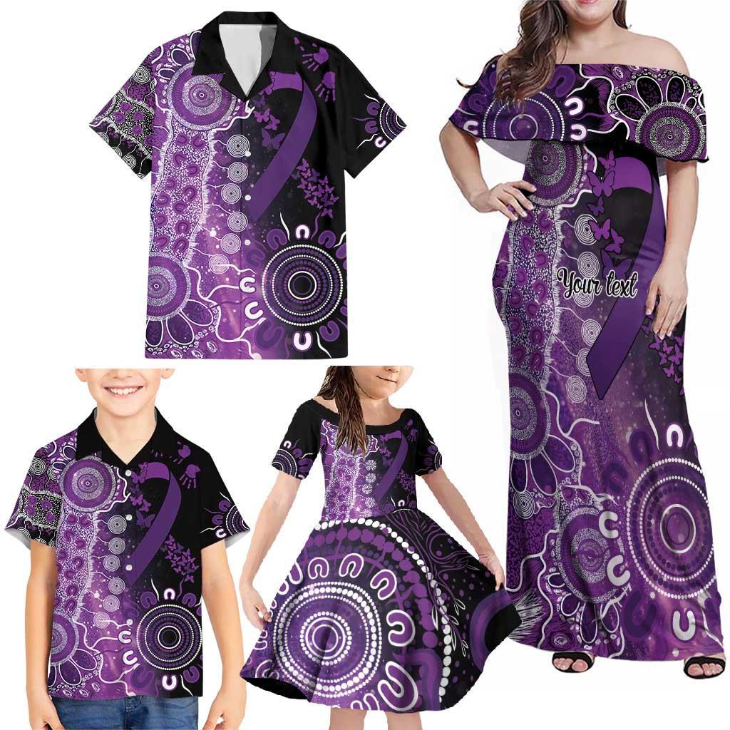 Domestic Violence Awareness Personalised Family Matching Off Shoulder Maxi Dress and Hawaiian Shirt Aboriginal Ribbon Dot Painting