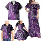 Domestic Violence Awareness Personalised Family Matching Off Shoulder Maxi Dress and Hawaiian Shirt Aboriginal Ribbon Dot Painting