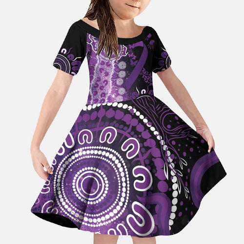 Domestic Violence Awareness Personalised Family Matching Off Shoulder Maxi Dress and Hawaiian Shirt Aboriginal Ribbon Dot Painting