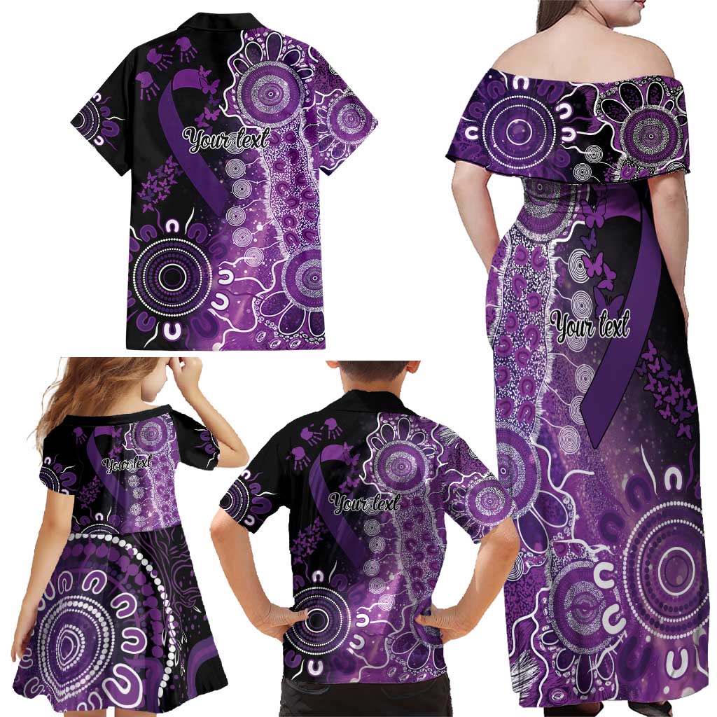 Domestic Violence Awareness Personalised Family Matching Off Shoulder Maxi Dress and Hawaiian Shirt Aboriginal Ribbon Dot Painting