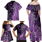 Domestic Violence Awareness Personalised Family Matching Off Shoulder Maxi Dress and Hawaiian Shirt Aboriginal Ribbon Dot Painting