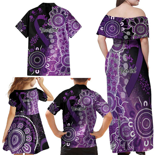 Domestic Violence Awareness Personalised Family Matching Off Shoulder Maxi Dress and Hawaiian Shirt Aboriginal Ribbon Dot Painting