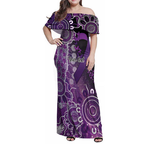Domestic Violence Awareness Personalised Family Matching Off Shoulder Maxi Dress and Hawaiian Shirt Aboriginal Ribbon Dot Painting