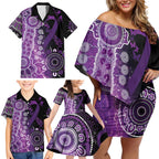 Domestic Violence Awareness Personalised Family Matching Off Shoulder Short Dress and Hawaiian Shirt Aboriginal Ribbon Dot Painting