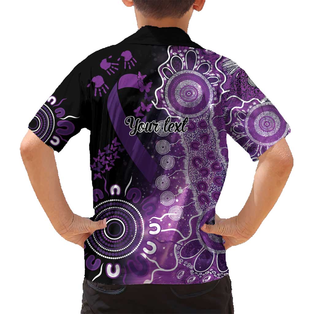 Domestic Violence Awareness Personalised Family Matching Off Shoulder Short Dress and Hawaiian Shirt Aboriginal Ribbon Dot Painting