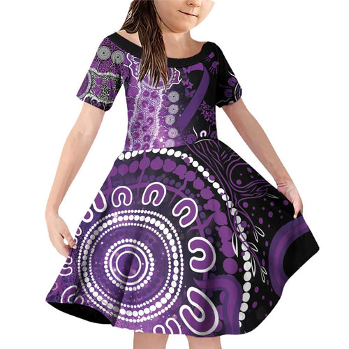 Domestic Violence Awareness Personalised Family Matching Off Shoulder Short Dress and Hawaiian Shirt Aboriginal Ribbon Dot Painting