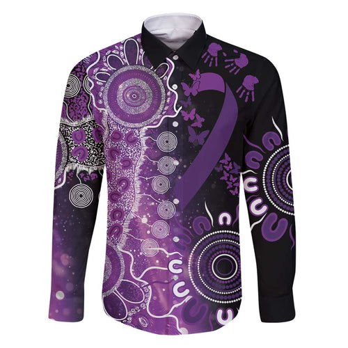 Domestic Violence Awareness Personalised Family Matching Off Shoulder Short Dress and Hawaiian Shirt Aboriginal Ribbon Dot Painting