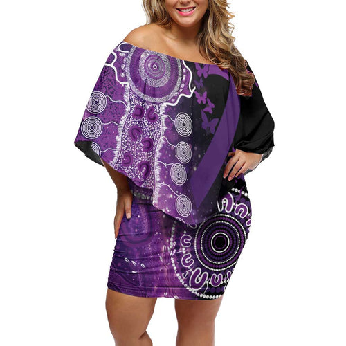Domestic Violence Awareness Personalised Family Matching Off Shoulder Short Dress and Hawaiian Shirt Aboriginal Ribbon Dot Painting