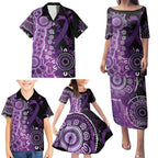 Domestic Violence Awareness Personalised Family Matching Puletasi and Hawaiian Shirt Aboriginal Ribbon Dot Painting