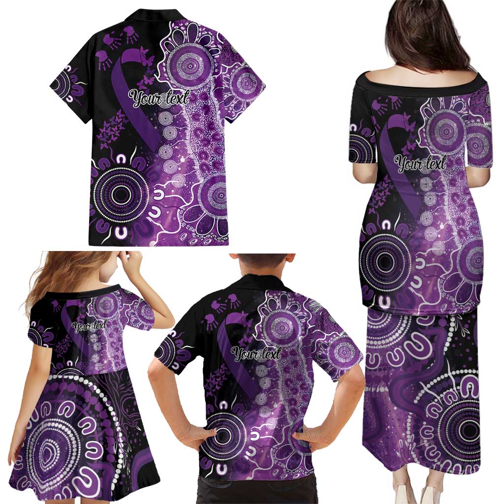 Domestic Violence Awareness Personalised Family Matching Puletasi and Hawaiian Shirt Aboriginal Ribbon Dot Painting