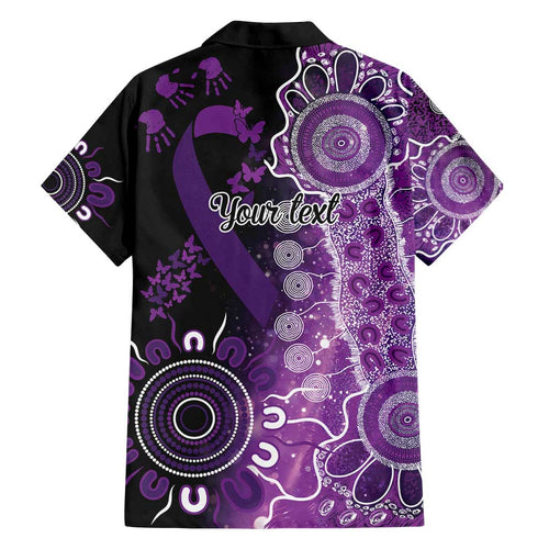 Domestic Violence Awareness Personalised Family Matching Puletasi and Hawaiian Shirt Aboriginal Ribbon Dot Painting