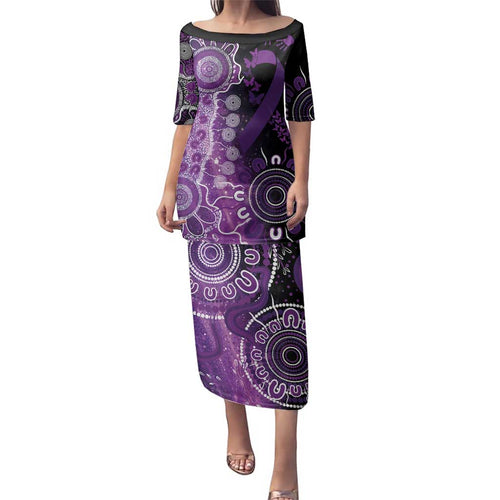 Domestic Violence Awareness Personalised Family Matching Puletasi and Hawaiian Shirt Aboriginal Ribbon Dot Painting