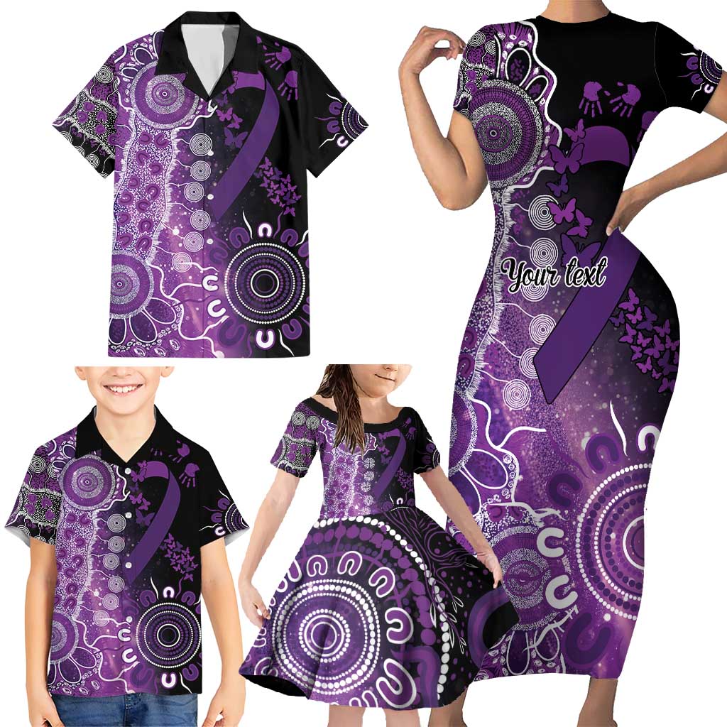 Domestic Violence Awareness Personalised Family Matching Short Sleeve Bodycon Dress and Hawaiian Shirt Aboriginal Ribbon Dot Painting