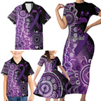 Domestic Violence Awareness Personalised Family Matching Short Sleeve Bodycon Dress and Hawaiian Shirt Aboriginal Ribbon Dot Painting