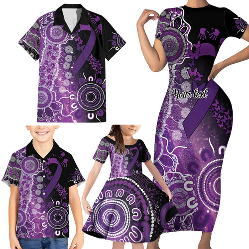 Domestic Violence Awareness Personalised Family Matching Short Sleeve Bodycon Dress and Hawaiian Shirt Aboriginal Ribbon Dot Painting