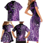 Domestic Violence Awareness Personalised Family Matching Short Sleeve Bodycon Dress and Hawaiian Shirt Aboriginal Ribbon Dot Painting