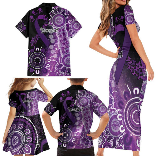 Domestic Violence Awareness Personalised Family Matching Short Sleeve Bodycon Dress and Hawaiian Shirt Aboriginal Ribbon Dot Painting