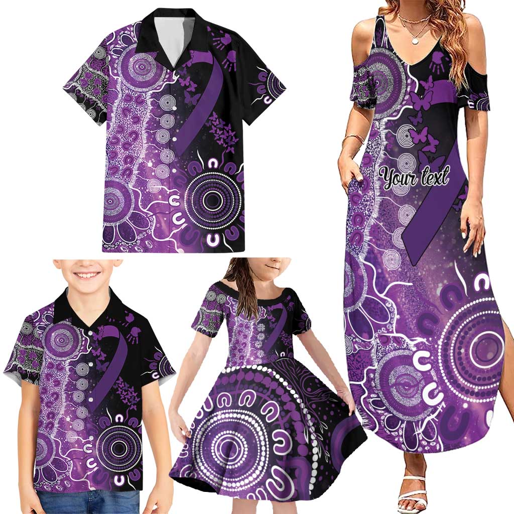 Domestic Violence Awareness Personalised Family Matching Summer Maxi Dress and Hawaiian Shirt Aboriginal Ribbon Dot Painting