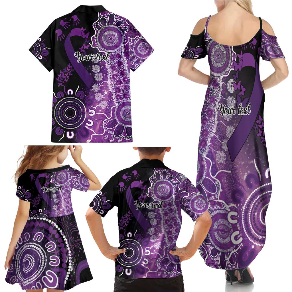 Domestic Violence Awareness Personalised Family Matching Summer Maxi Dress and Hawaiian Shirt Aboriginal Ribbon Dot Painting