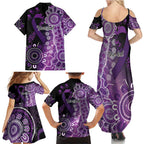 Domestic Violence Awareness Personalised Family Matching Summer Maxi Dress and Hawaiian Shirt Aboriginal Ribbon Dot Painting