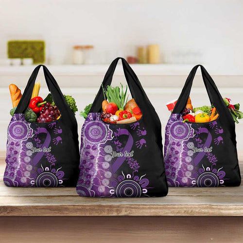 Domestic Violence Awareness Personalised Grocery Bag Aboriginal Ribbon Dot Painting
