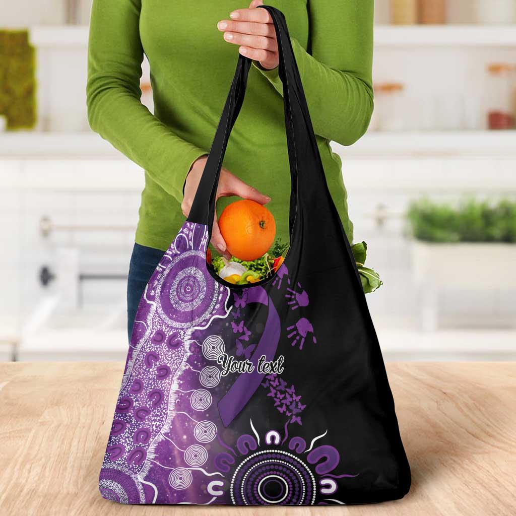 Domestic Violence Awareness Personalised Grocery Bag Aboriginal Ribbon Dot Painting