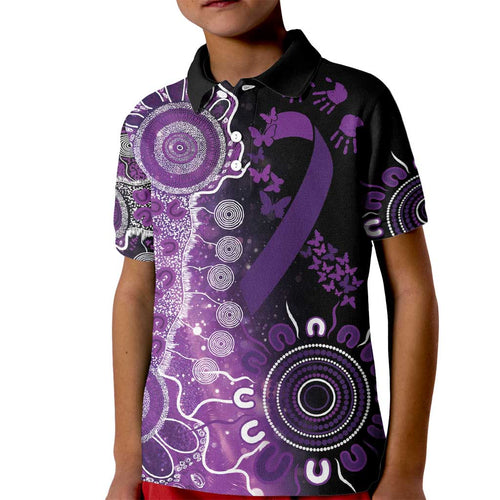 Domestic Violence Awareness Personalised Kid Polo Shirt Aboriginal Ribbon Dot Painting