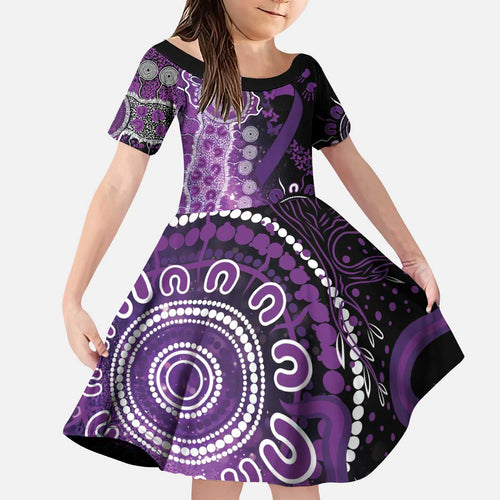 Domestic Violence Awareness Personalised Kid Short Sleeve Dress Aboriginal Ribbon Dot Painting