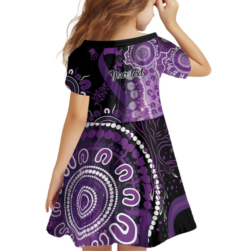 Domestic Violence Awareness Personalised Kid Short Sleeve Dress Aboriginal Ribbon Dot Painting