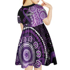 Domestic Violence Awareness Personalised Kid Short Sleeve Dress Aboriginal Ribbon Dot Painting