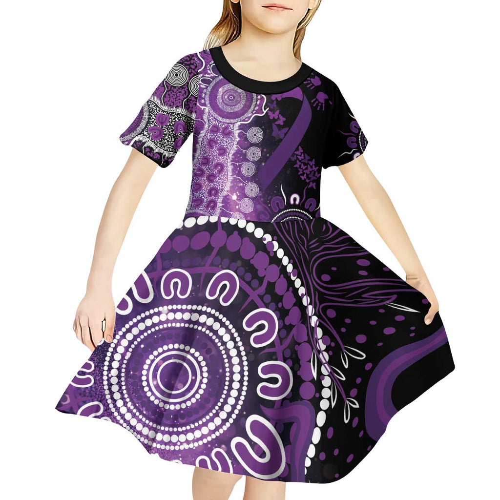 Domestic Violence Awareness Personalised Kid Short Sleeve Dress Aboriginal Ribbon Dot Painting