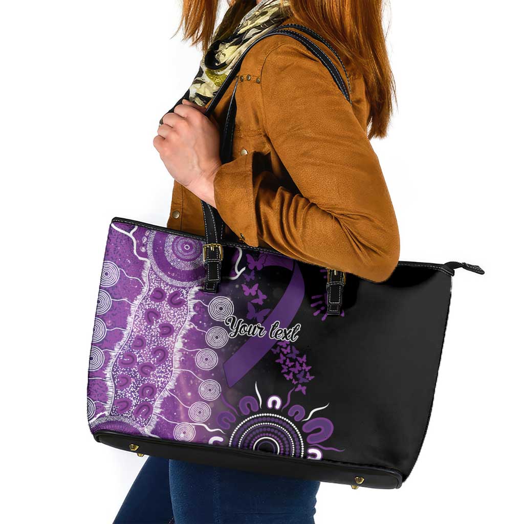 Domestic Violence Awareness Personalised Leather Tote Bag Aboriginal Ribbon Dot Painting
