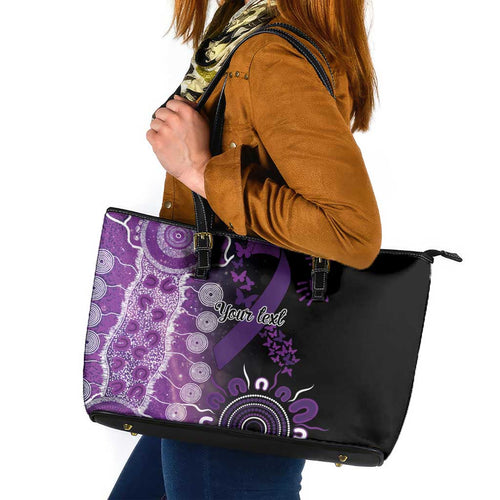 Domestic Violence Awareness Personalised Leather Tote Bag Aboriginal Ribbon Dot Painting
