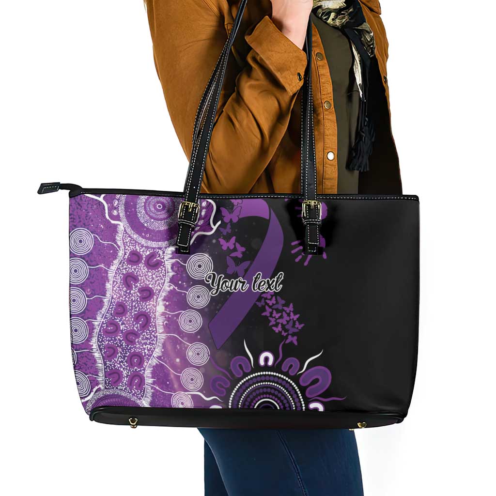 Domestic Violence Awareness Personalised Leather Tote Bag Aboriginal Ribbon Dot Painting